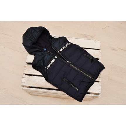 Kamizelka bezrękawnik pikowany z kapturem wiosna jesień kolor granatowy