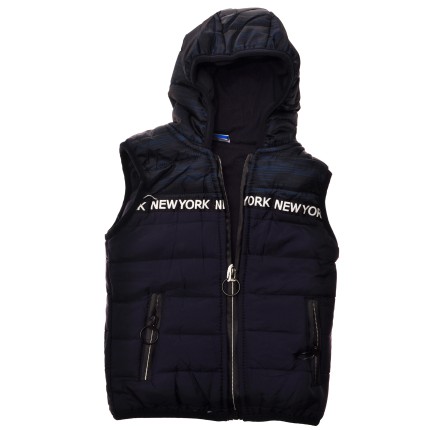 Kamizelka bezrękawnik pikowany z kapturem wiosna jesień kolor granatowy