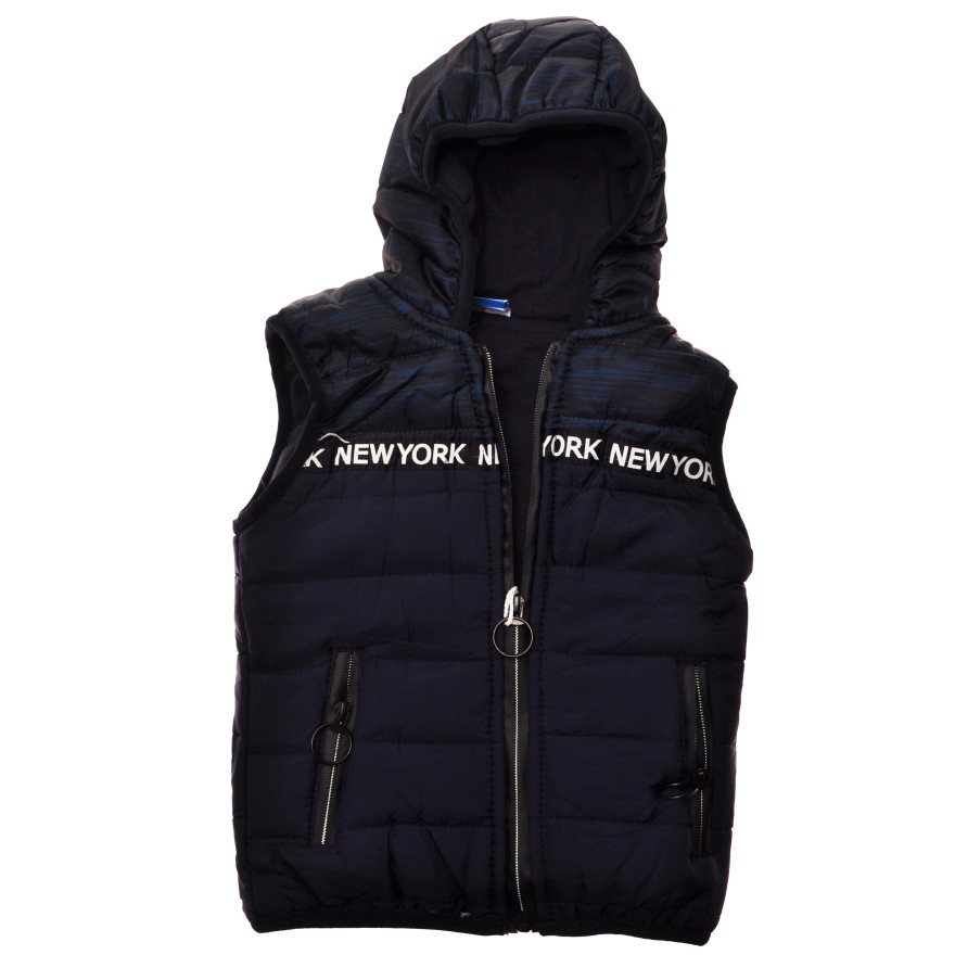 Kamizelka bezrękawnik pikowany z kapturem wiosna jesień kolor granatowy