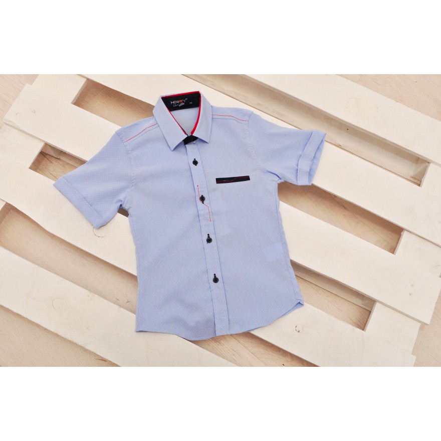 Niebieska koszula chłopięca z krótkim rękawem r.110-134 elegancka LATO