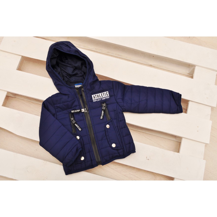 Kurtka wiatrówka pikowana z kapturem r.80-110 wiosna jesień kolor granatowy