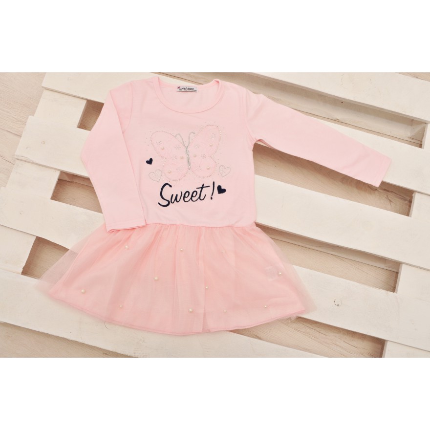 RÓŻOWA SUKIENKA z tiulem MOTYLEK rozkloszowana