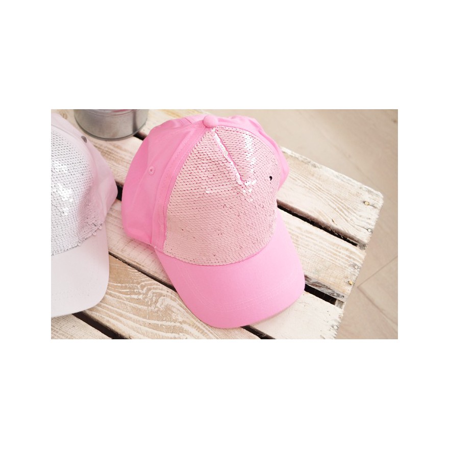 Czapka z daszkiem różowa bejsbolówka MAGICZNE CEKINY 4-8lat LATO