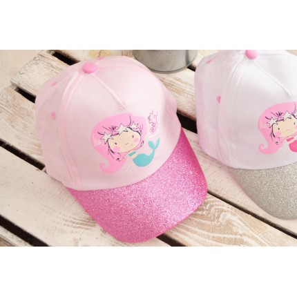 Czapka z brokatowym daszkiem różowa bejsbolówka SYRENKA 2-5lat LATO