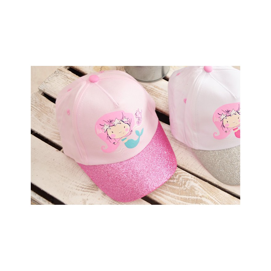 Czapka z brokatowym daszkiem różowa bejsbolówka SYRENKA 2-5lat LATO