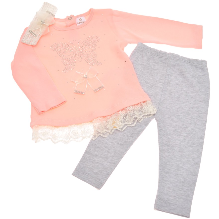 KOMPLET DZIEWCZĘCY r. 0-9msc  BLUZECZKA/TUNIKA, LEGGINSY, OPASKA