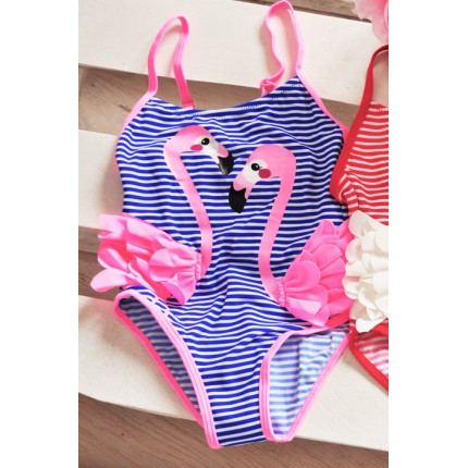 Kostium kąpielowy jednoczęściowy niebiesko różowy strój FLAMINGI LATO basen, plaża