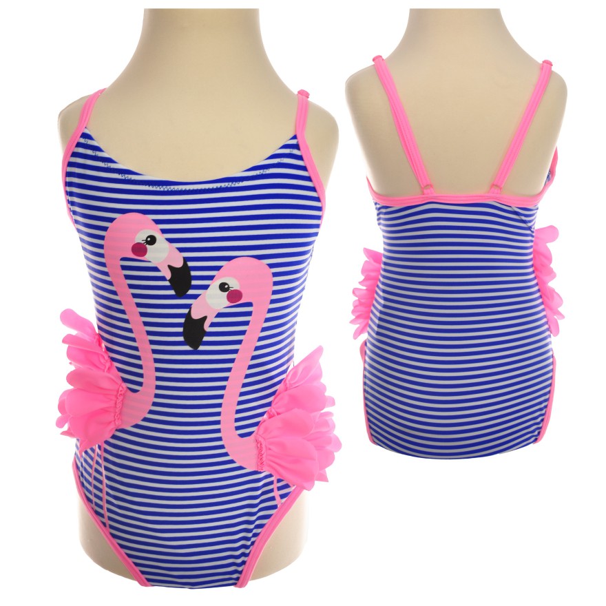 Kostium kąpielowy jednoczęściowy niebiesko różowy strój FLAMINGI LATO basen, plaża
