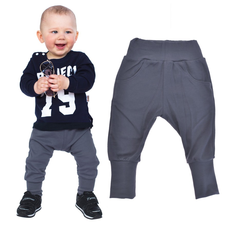 Likwidacja Grafitowe spodnie bawełniane lekkie z wyciąganą gumką bezuciskowe NEON szkoła