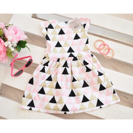 Sukienka z krótkim rękawem TRÓJKĄTY róż brokat LATO