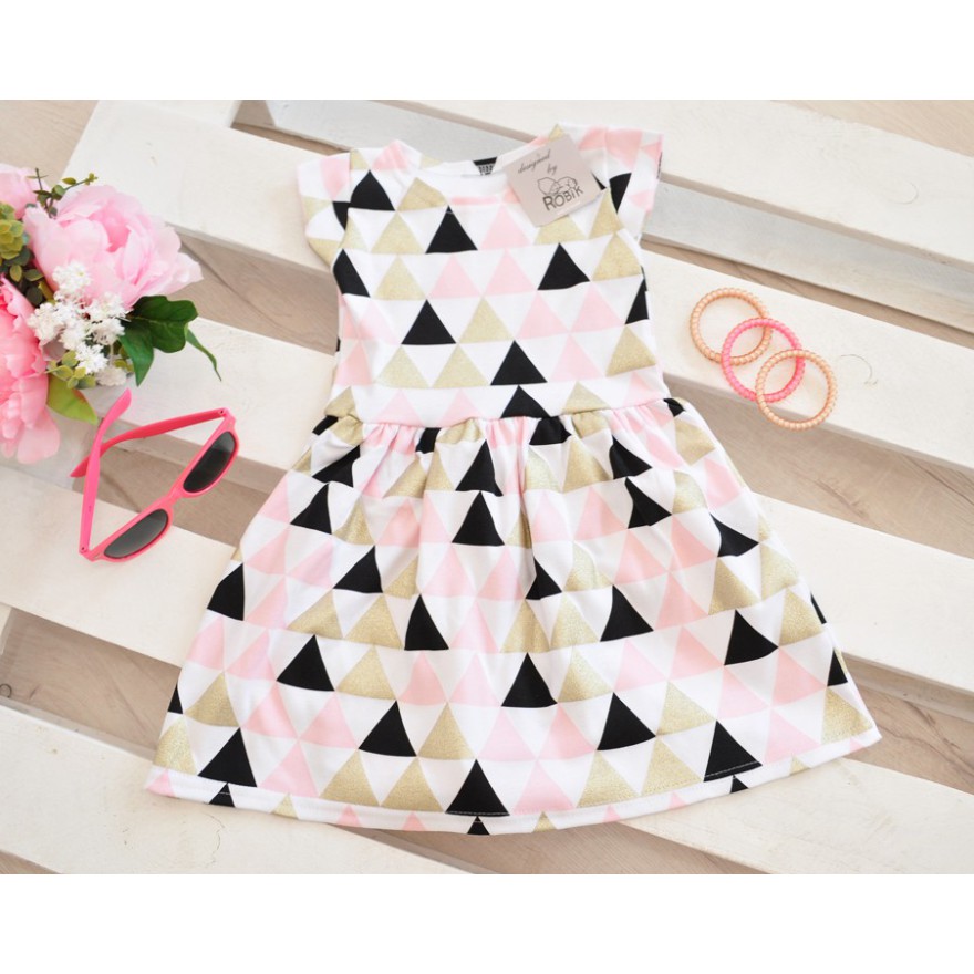 Sukienka z krótkim rękawem TRÓJKĄTY róż brokat LATO