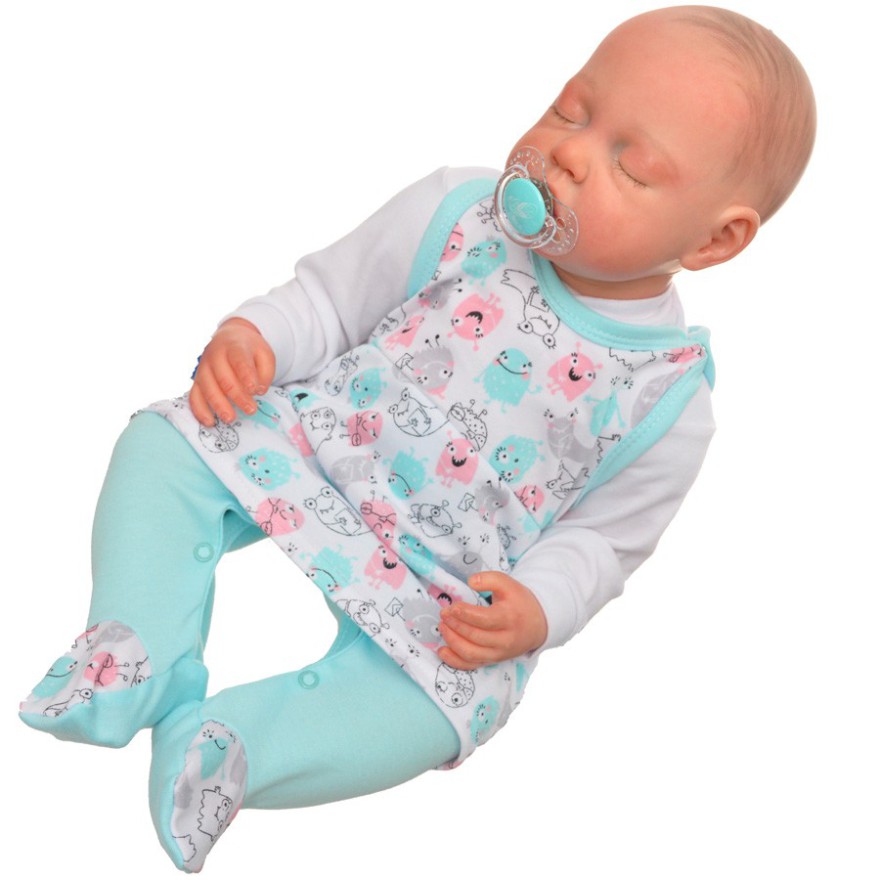 ŚPIOCHY SUKIENKA 2w1 tylko u nas! miętowe w stworki wzór 150M