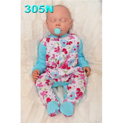 Pajac pajacyk bawełniany lazurowy w kwiaty wzór 305N