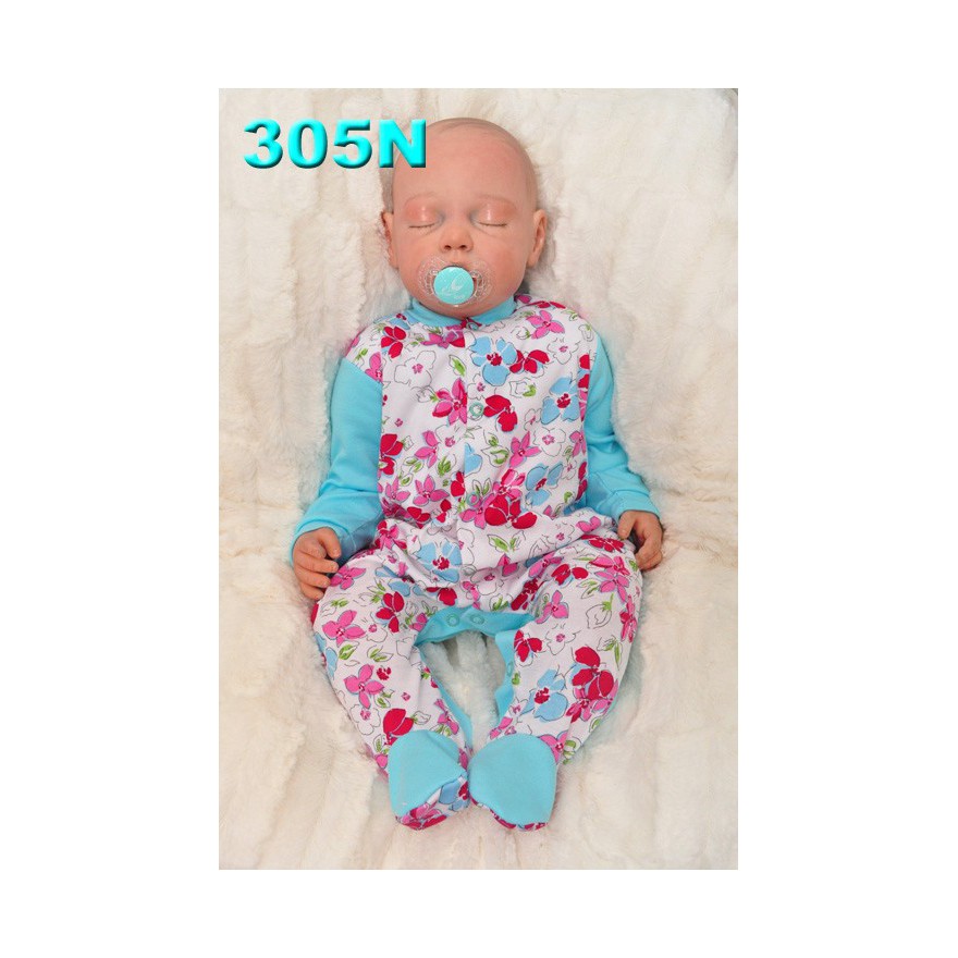 Pajac pajacyk bawełniany lazurowy w kwiaty wzór 305N