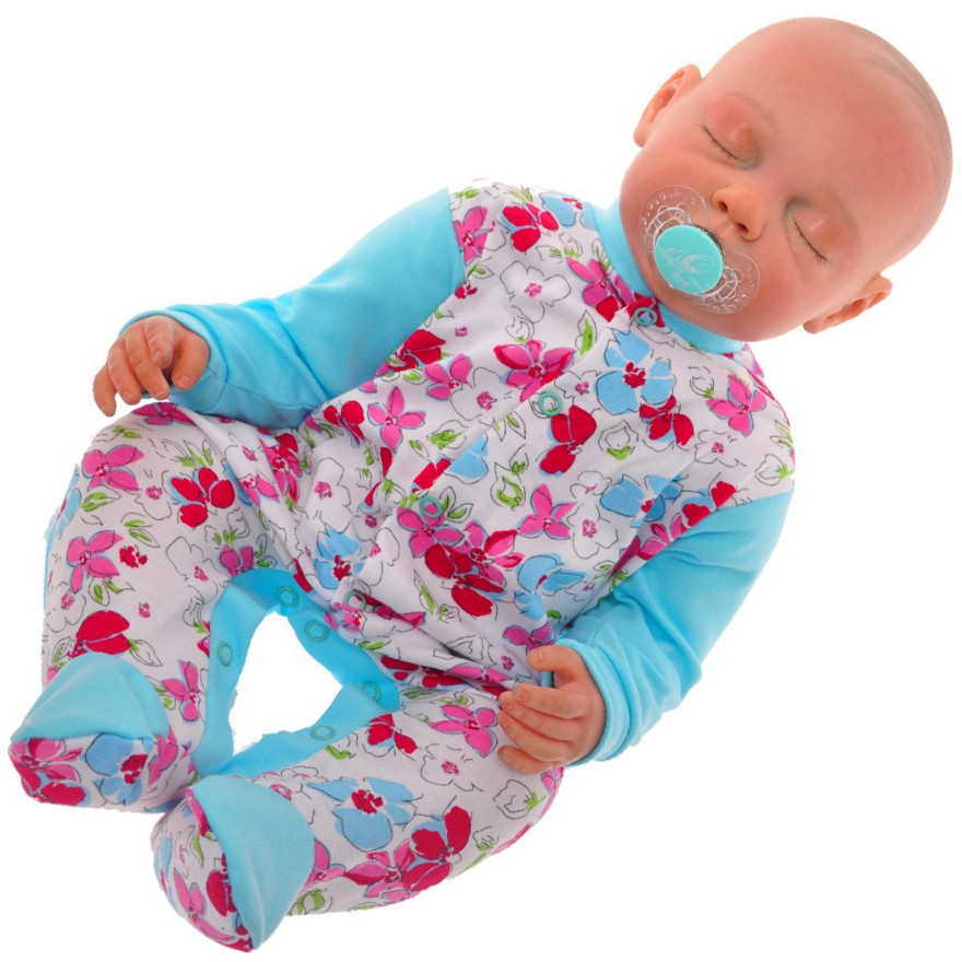 Pajac pajacyk bawełniany lazurowy w kwiaty wzór 305N