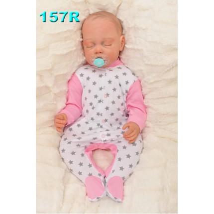 Pajac pajacyk bawełniany różowo-biały w gwiazdki wzór 157R