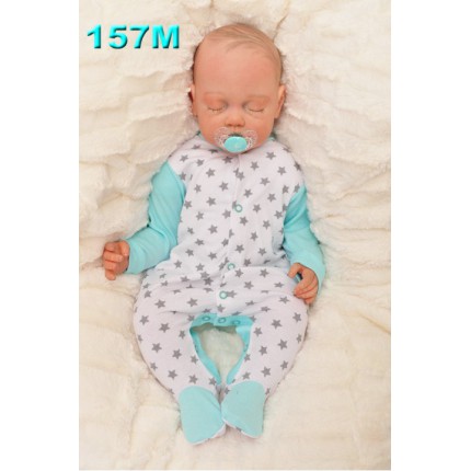 Pajac pajacyk bawełniany, miętowo-biały w gwiazdki wzór 157M