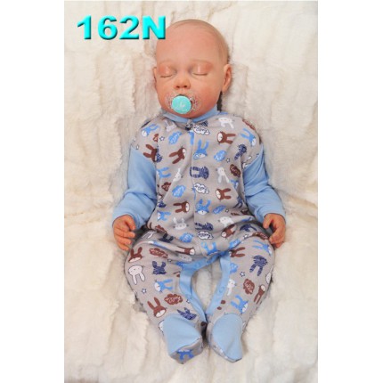 Pajac pajacyk bawełniany niebiesko-szary w króliki wzór 162N