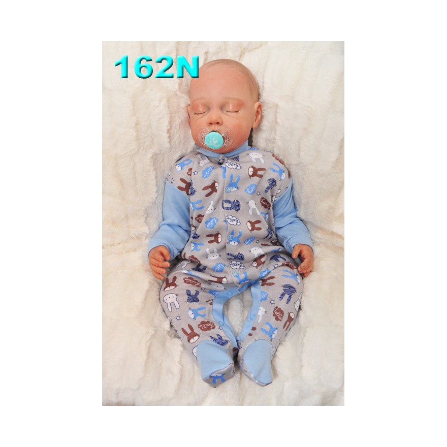 Pajac pajacyk bawełniany niebiesko-szary w króliki wzór 162N