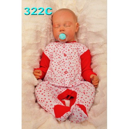 Pajac pajacyk bawełniany czerwono-biały w serca i kwiaty wzór 322C