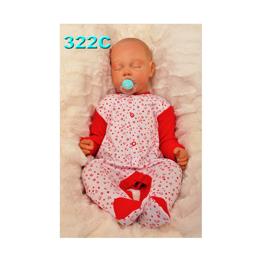 Pajac pajacyk bawełniany czerwono-biały w serca i kwiaty wzór 322C