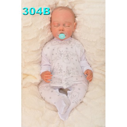 Pajac pajacyk bawełniany, biały w misie wzór 304B