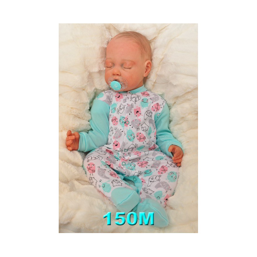 Pajac pajacyk bawełniany miętowy w stworki wzór 150M