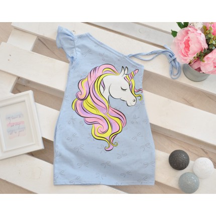 Niebieska Sukienka JEDNOROŻEC brokat LATO