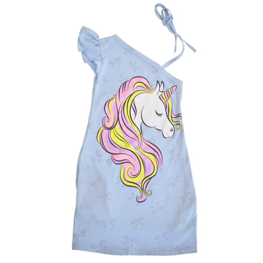 Niebieska Sukienka JEDNOROŻEC brokat LATO