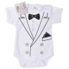 Białe BODY chłopięce garniturek z muszką rękaw LATO wzór 550kr