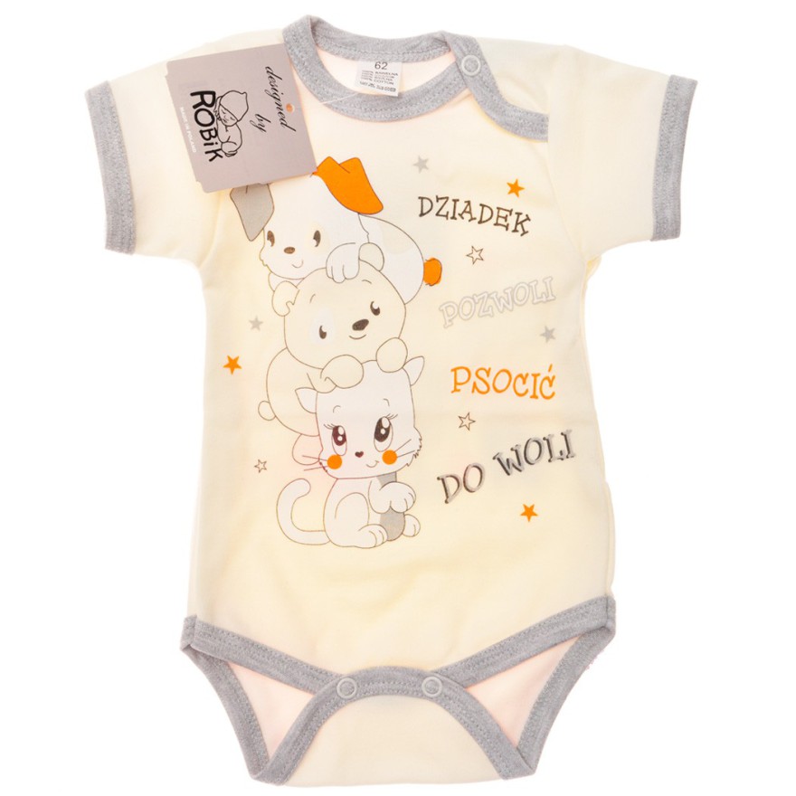 Ecru BODY z nadrukiem krótki rękaw r.56 -110 LATO wzór 555