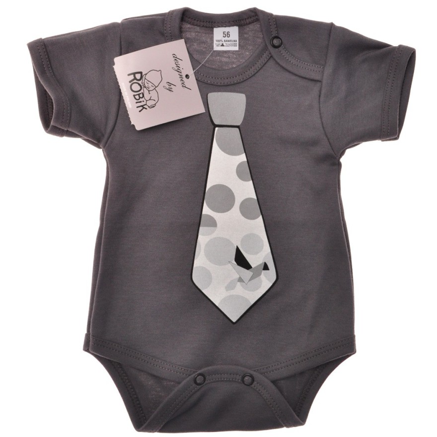 Grafitowe BODY chłopięce z krawatem krótki rękaw LATO wzór 548kr