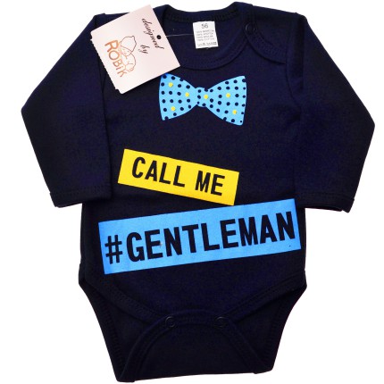 Granatowe BODY chłopięce "CALL ME GENTLEMAN" długi rękaw wzór 582