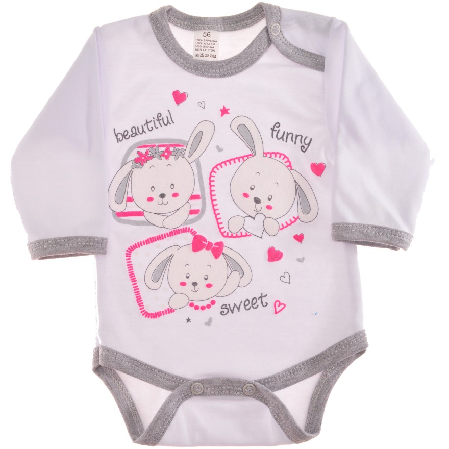 Białe BODY dziewczęce KRÓLICZKI długi rękaw wzór 533