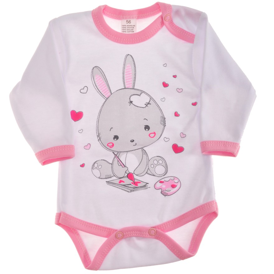 Białe BODY dziewczęce KRÓLICZEK długi rękaw wzór 534