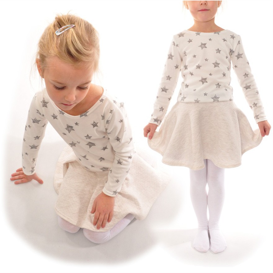 SUKIENKA Lena r.92-140 z koła z kieszeniami dł. rękaw ecru