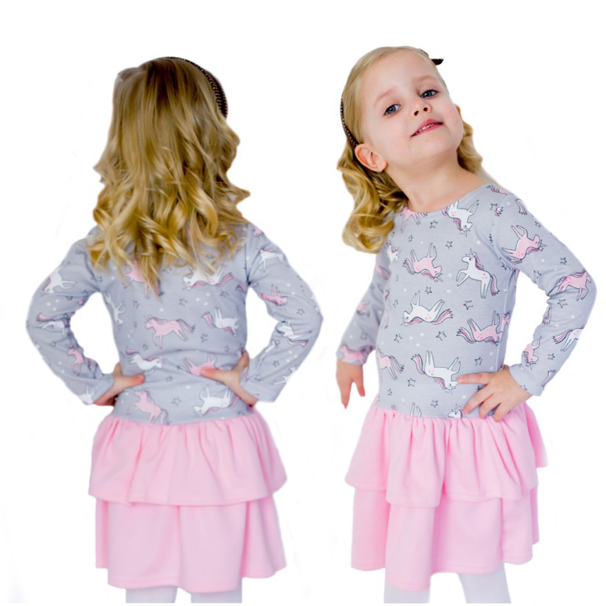 ROZKLOSZOWANA SUKIENKA Z FALBANKAMI jednorożceR