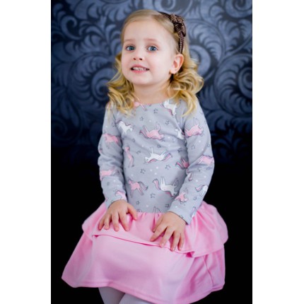 ROZKLOSZOWANA SUKIENKA Z FALBANKAMI jednorożceR