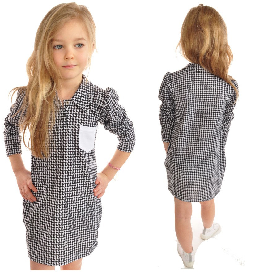 SUKIENKA SZMIZJERKA Z KOŁNIERZYKIEM w pepitkę dł. rękaw