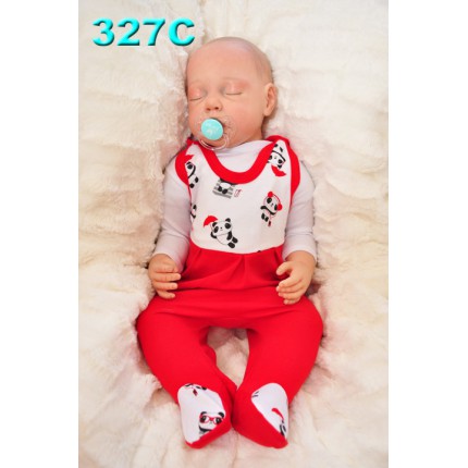 ŚPIOCHY ŚPIOSZKI bawełniane, czerwone w misie panda wzór 327C