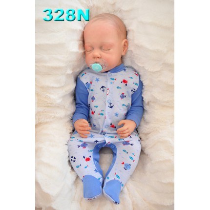 Pajac pajacyk bawełniany niebieski w rybki wzór 328N