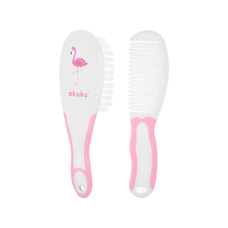 SZCZOTKA Z WŁOSIA + GRZEBIEŃ biała z różem FLAMING