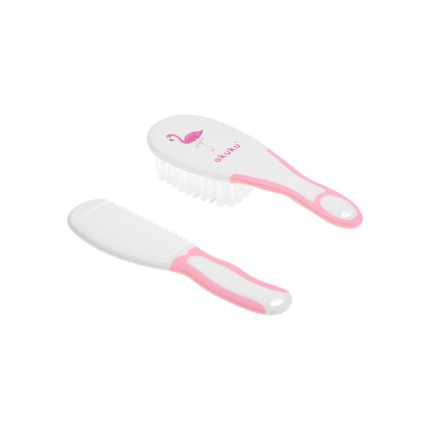 SZCZOTKA Z WŁOSIA + GRZEBIEŃ biała z różem FLAMING