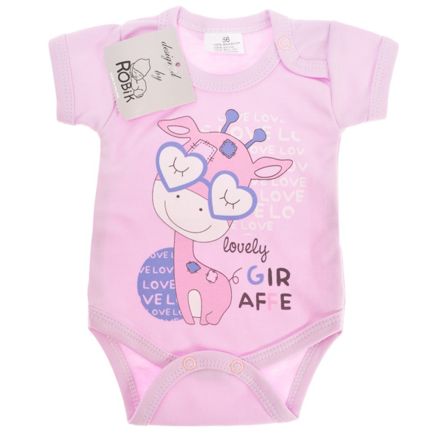 Fioletowe BODY z żyrafą krótki rękaw LATO wzór 587kr