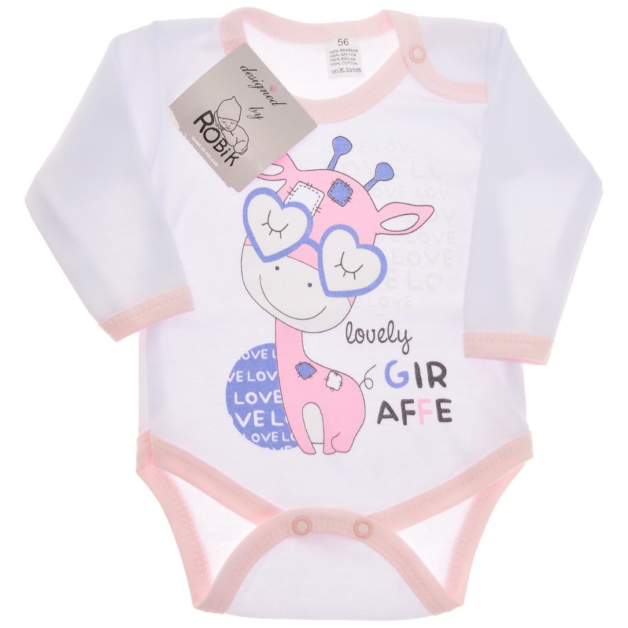 Białe BODY z żyrafą długi rękaw wzór 590