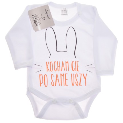 Białe BODY "Kocham Cię po same uszy" długi rękaw wzór 591