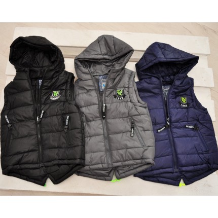 Granatowa kamizelka bezrękawnik pikowany z kapturem wiosna jesień