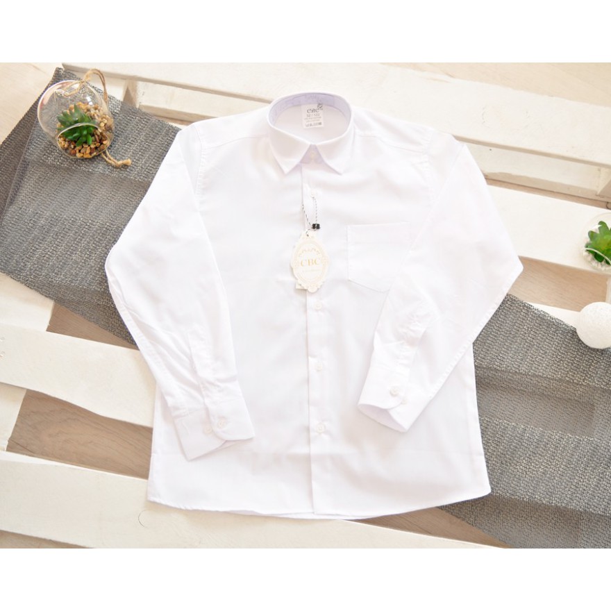 Biała gładka koszula do szkoły długi rękaw elegancka