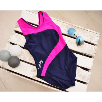 Kostium kąpielowy jednoczęściowy dla dziewczynki granatowo-różowy strój do pływania r. 104-146 basen