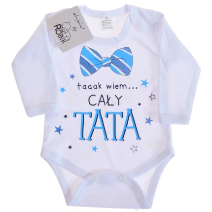 Białe BODY chłopięce "taaak wiem... CAŁY TATA" długi rękaw wzór 593